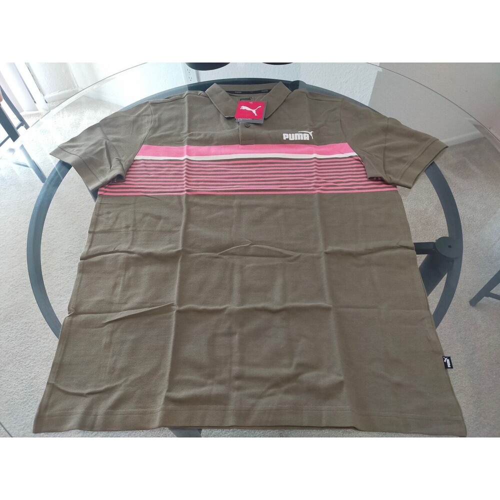 Puma Olive Pink Logo Print Polo Shirt Size Large